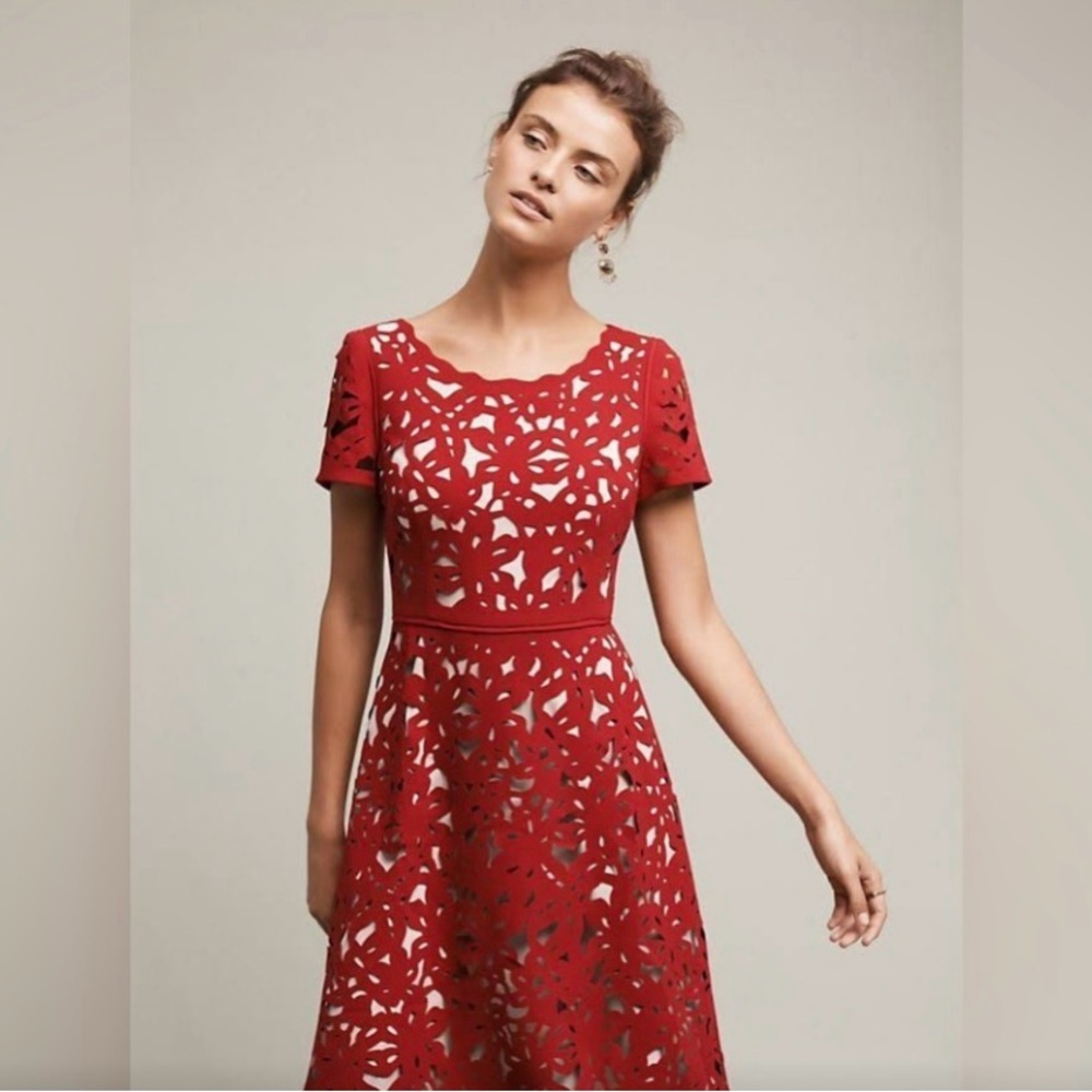 Moulinette Soeurs red laser cut dress NWT size 6. Gorgeous.